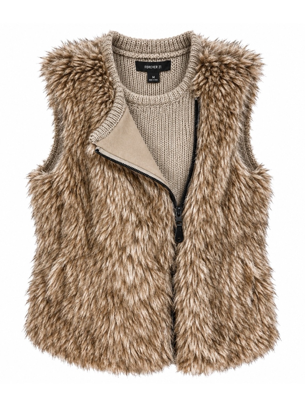 Forever 21 Faux Fur Zip Closure Vest Womens Size M